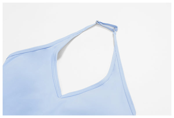 Women's V Neck Halter Tank Top in blue detial-1