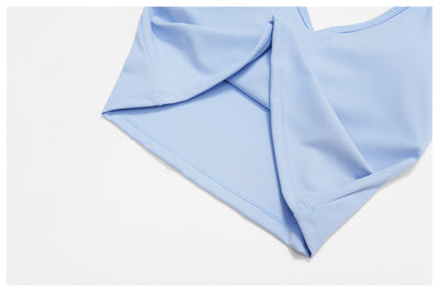 Women's V Neck Halter Tank Top in blue detial-3