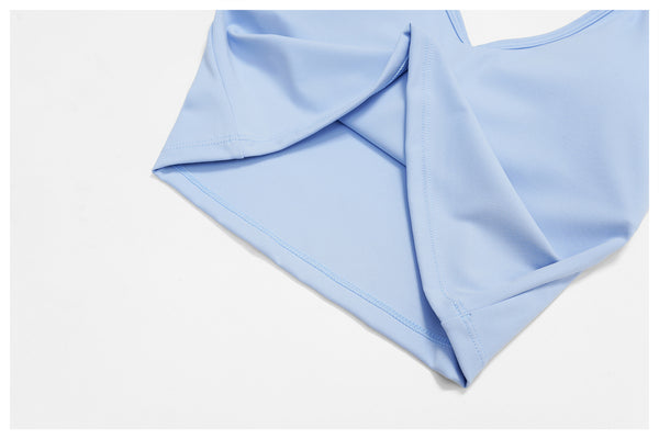 Women's V Neck Halter Tank Top in blue detial-3