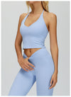 Women's V Neck Halter Tank Top in blue set side