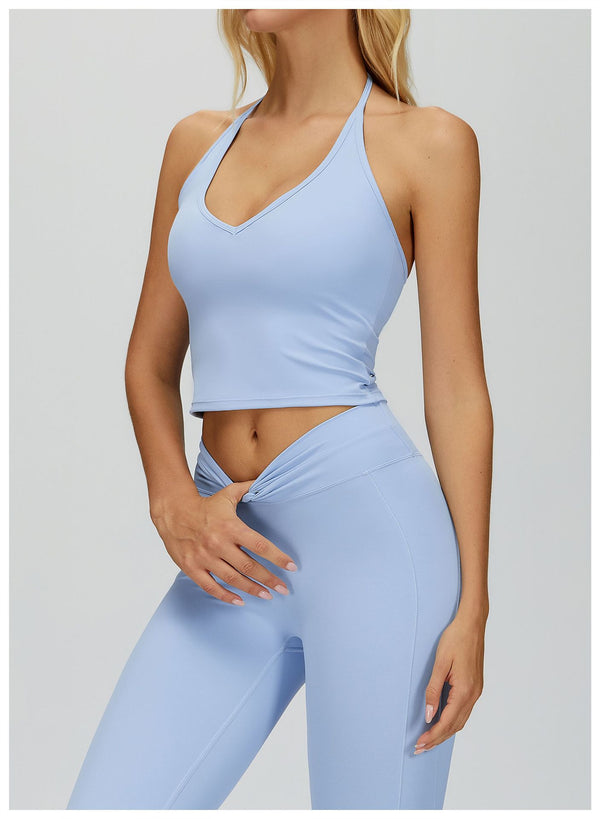 Women's V Neck Halter Tank Top in blue set side