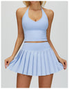 Women's V Neck Halter Tank Top in blue set skirt
