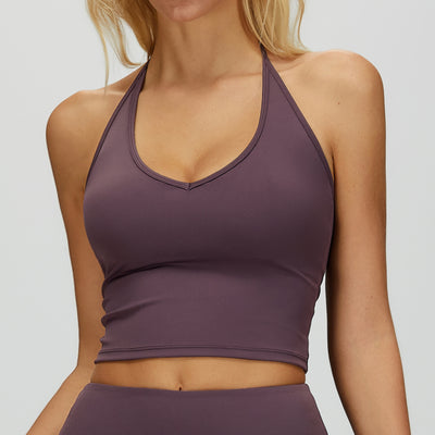 Women's V Neck Halter Tank Top in purple