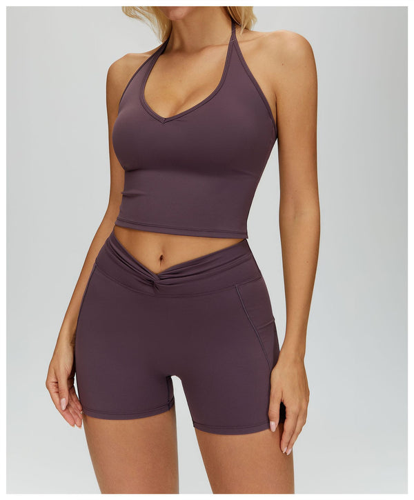 Women's V Neck Halter Tank Top in purple set