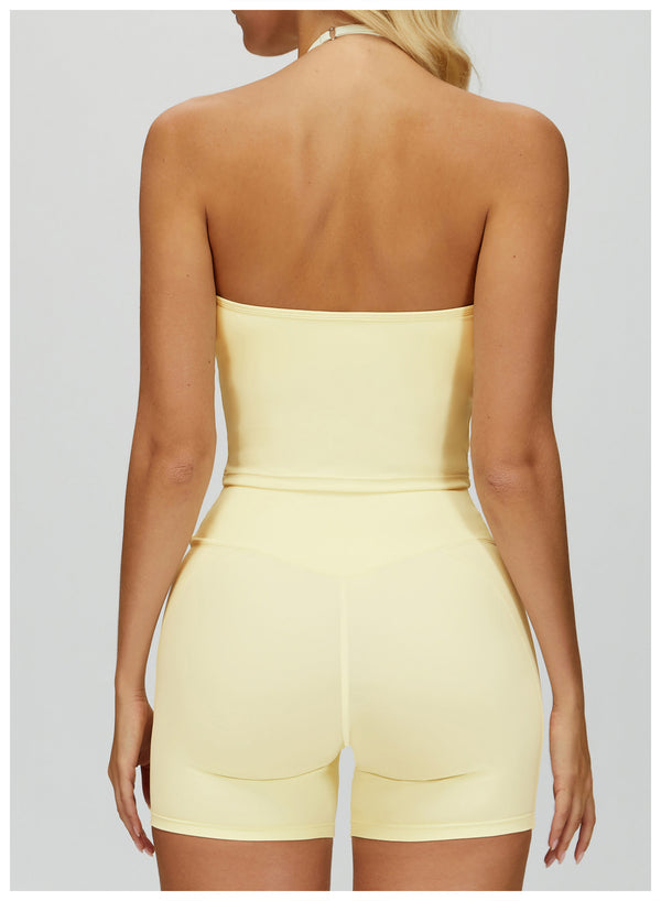 Women's V Neck Halter Tank Top in yellow back